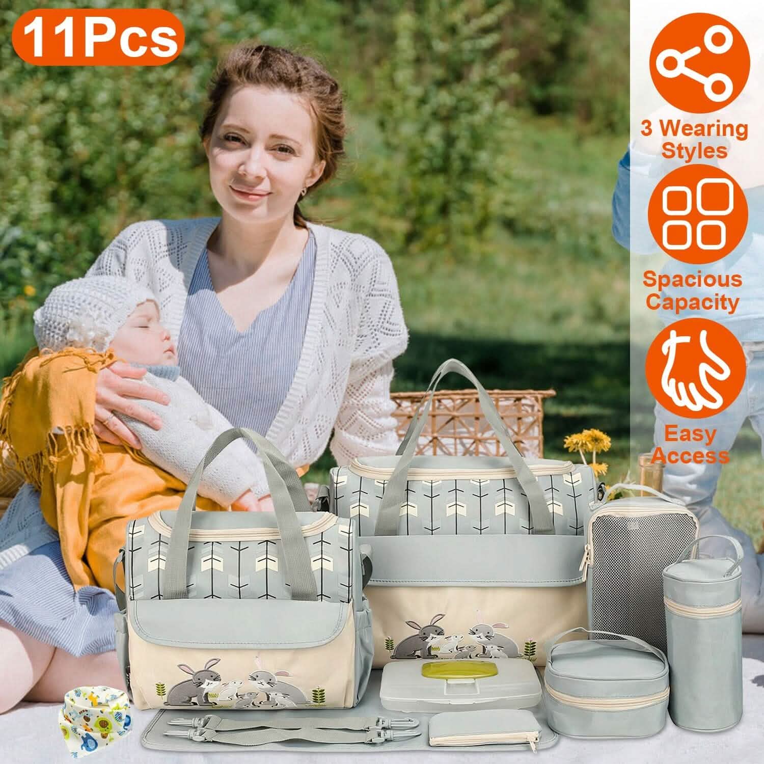 11-Piece Set: Multifunctional Diaper Handbags with Food Bag DailySale