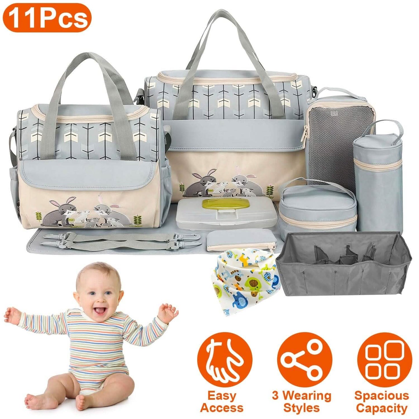 11-Piece Set: Multifunctional Diaper Handbags with Food Bag DailySale