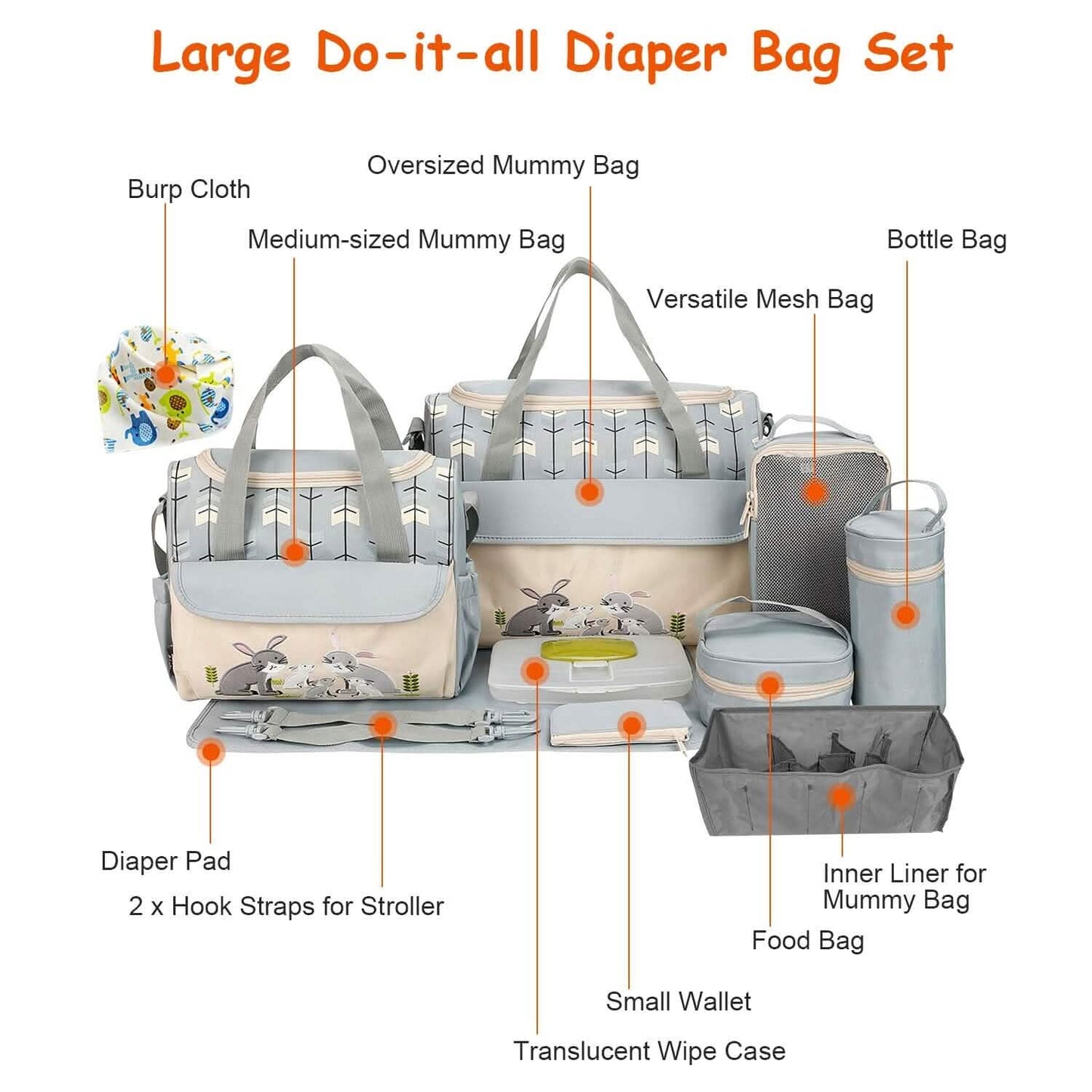 11-Piece Set: Multifunctional Diaper Handbags with Food Bag DailySale