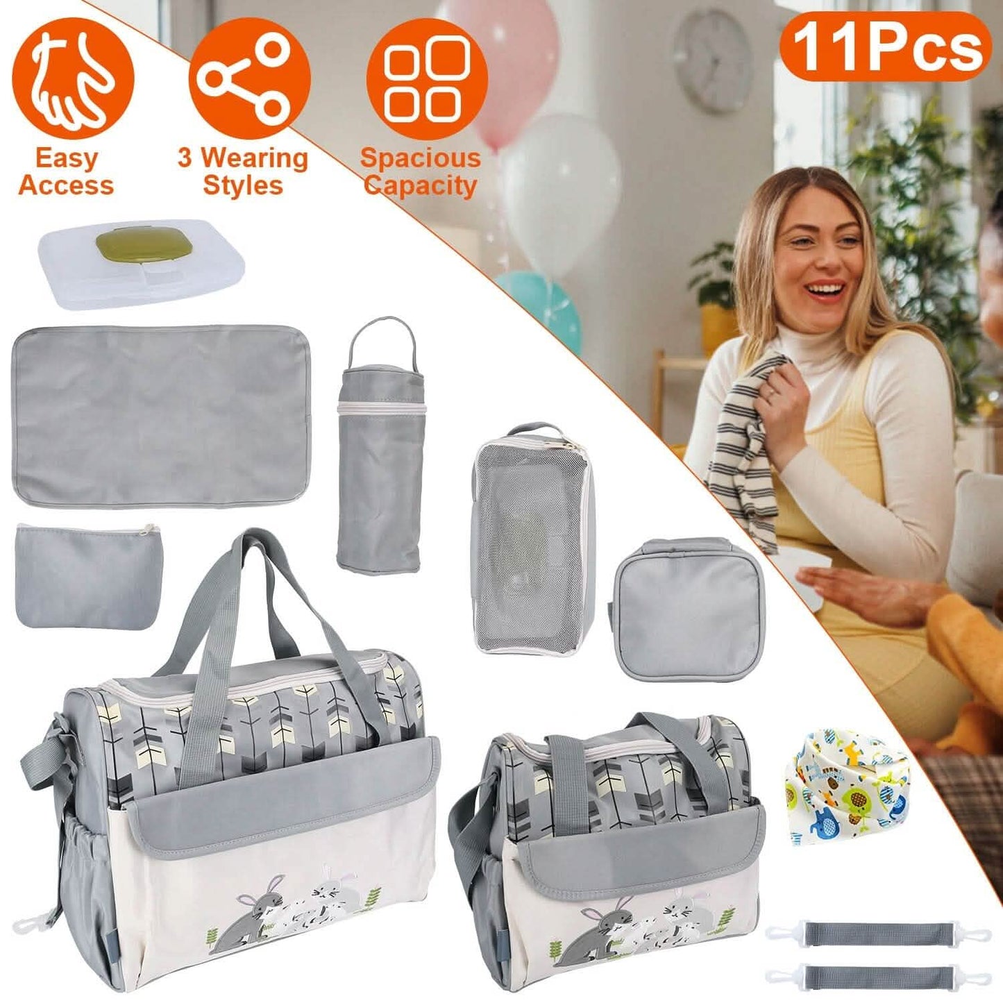 11-Piece Set: Multifunctional Diaper Handbags with Food Bag DailySale