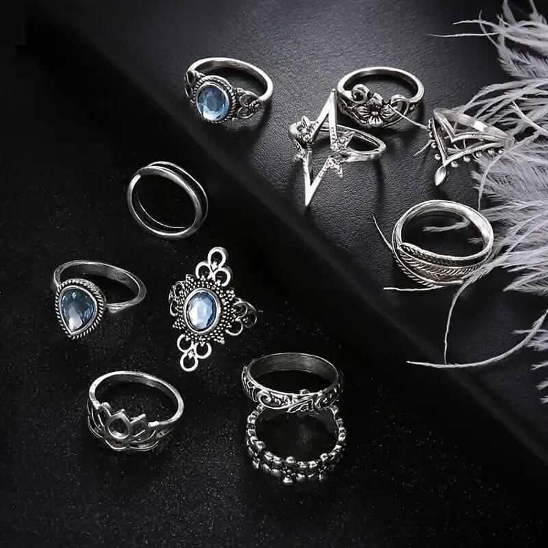 11-Pieces: Vintage Synthetic Gemstone Ring Set DailySale