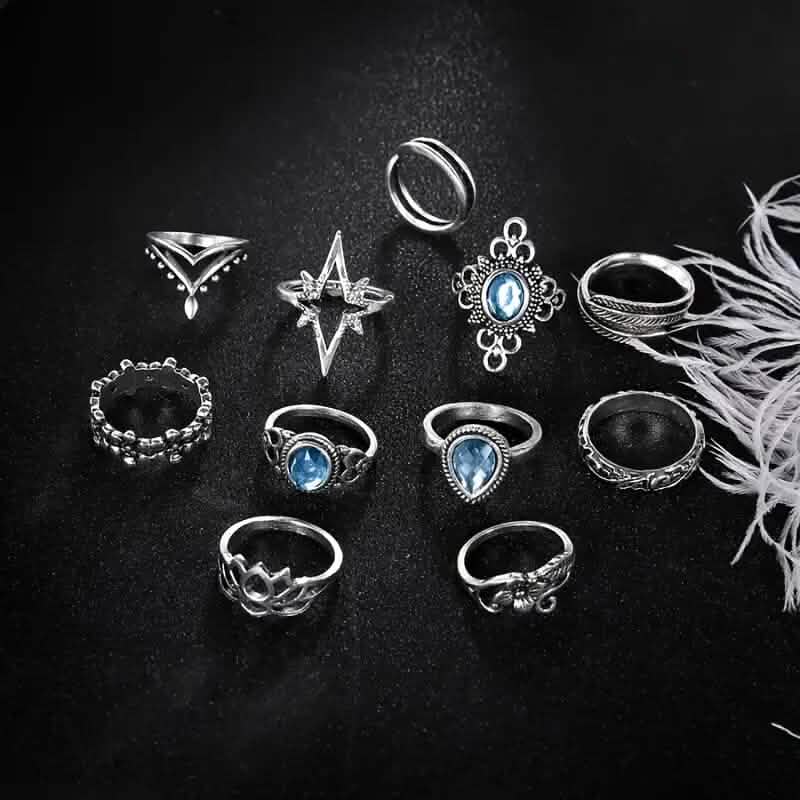 11-Pieces: Vintage Synthetic Gemstone Ring Set DailySale