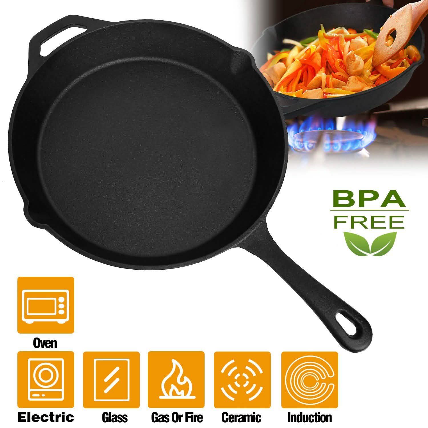 12 Inch Pre-Seasoned Cast Iron Skillet Oven Safe Cookware DailySale