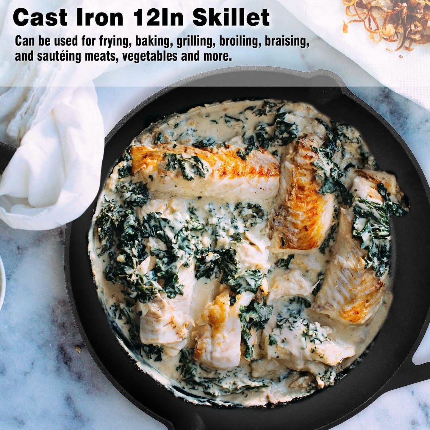 12 Inch Pre-Seasoned Cast Iron Skillet Oven Safe Cookware DailySale