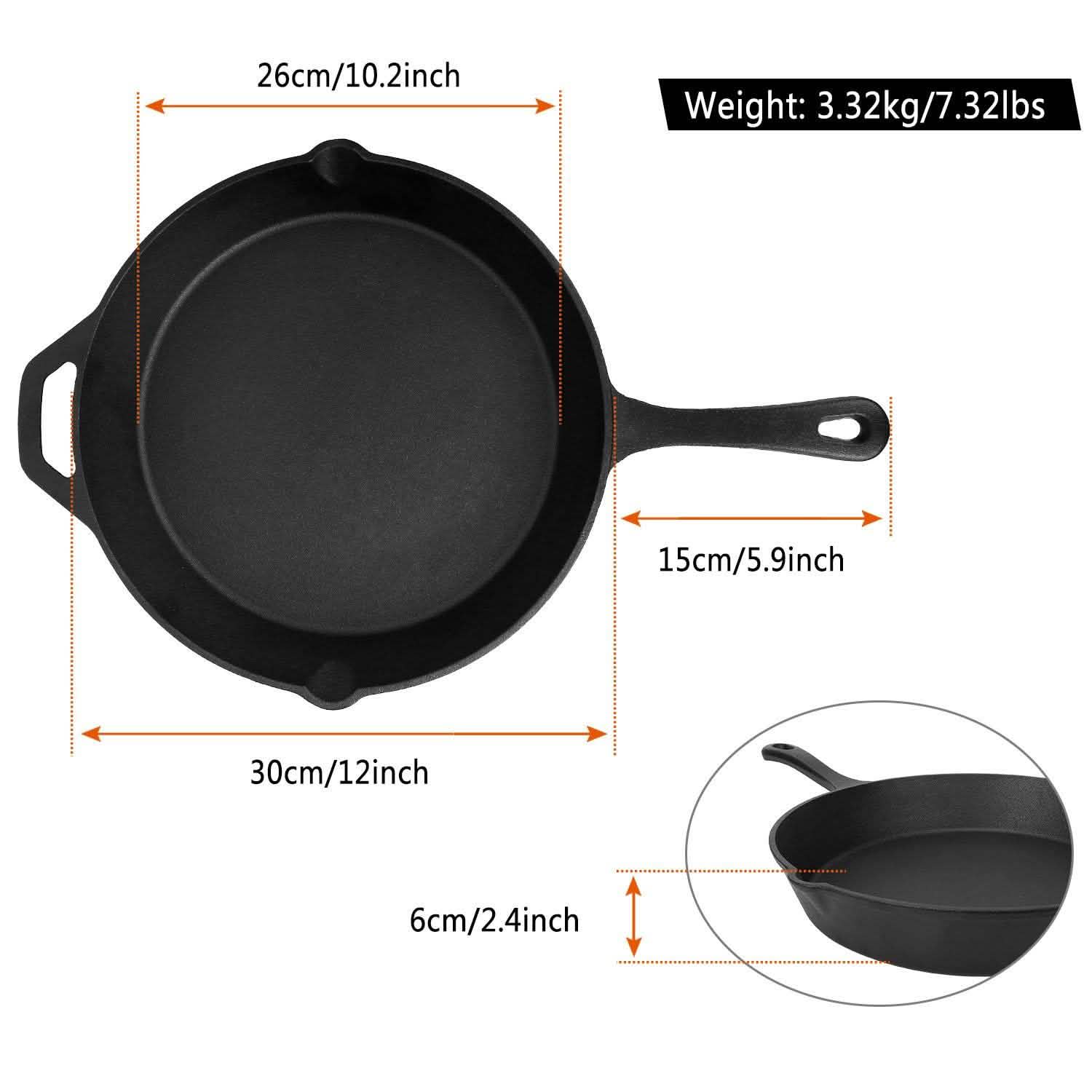 12 Inch Pre-Seasoned Cast Iron Skillet Oven Safe Cookware DailySale