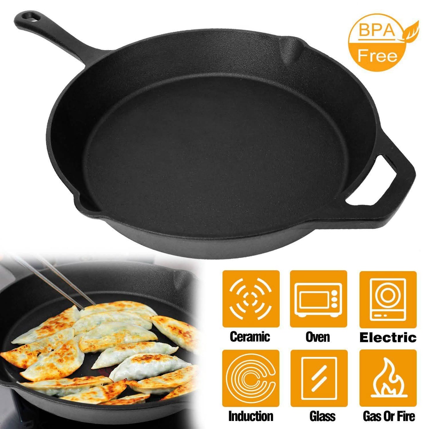 12 Inch Pre-Seasoned Cast Iron Skillet Oven Safe Cookware DailySale