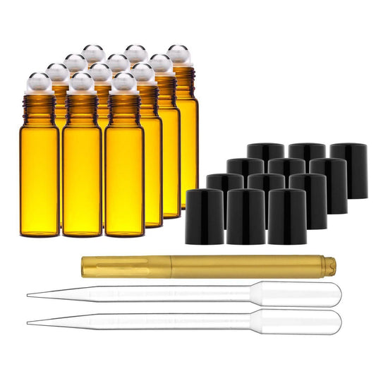 12-Pack: Amber Glass Bottles 10ml with Stainless Steel Roller Balls DailySale