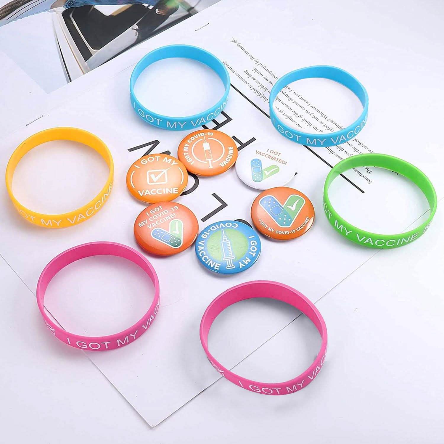 12-Pack: I Got My Covid-19 Vaccine Wristband Bracelets with Badges DailySale