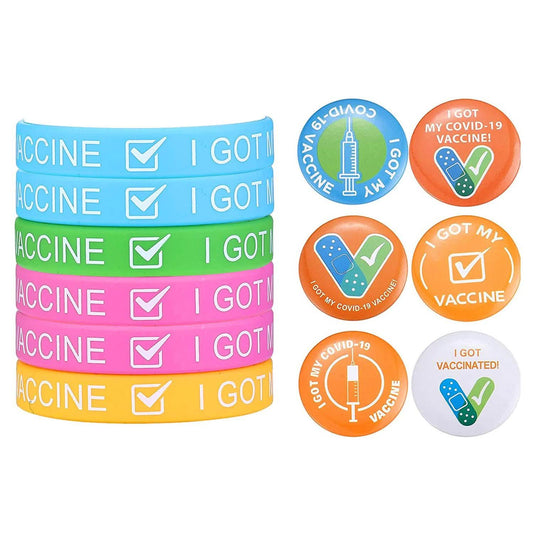 12-Pack: I Got My Covid-19 Vaccine Wristband Bracelets with Badges DailySale