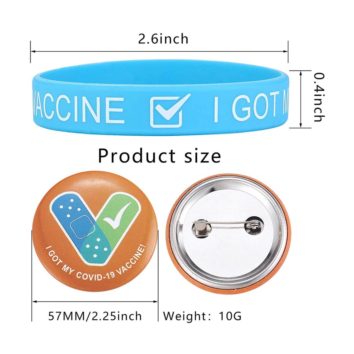 12-Pack: I Got My Covid-19 Vaccine Wristband Bracelets with Badges DailySale