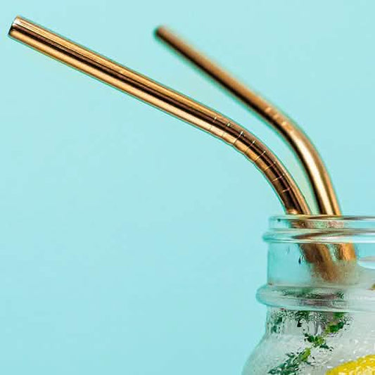 12-Pack: Reusable Stainless Steel Straw in Gold With Cleaning Brush DailySale