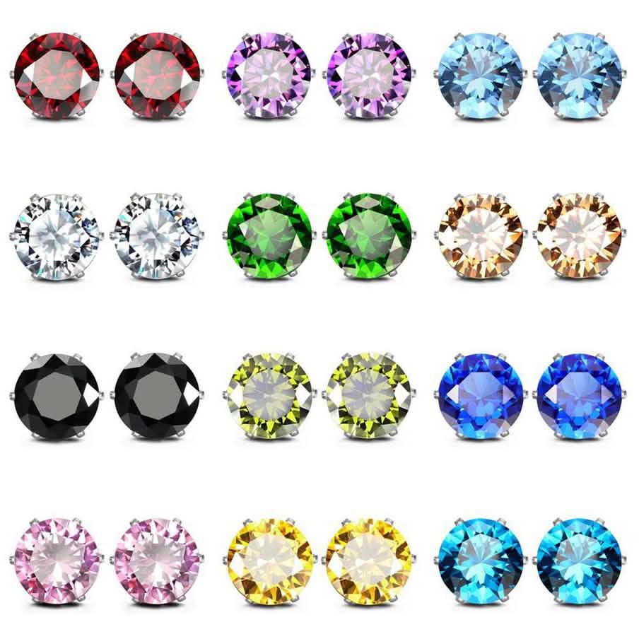 12-Pack: Rhodium-Plated Crystal Birthstone Stud Earrings DailySale