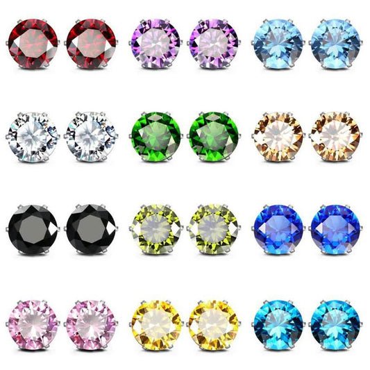 12-Pack: Rhodium-Plated Crystal Birthstone Stud Earrings DailySale