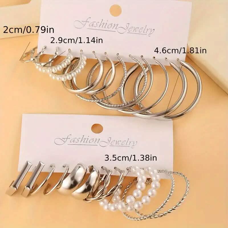12-Pairs: Gold Hoop Earrings with Faux Pearl Decor Set DailySale