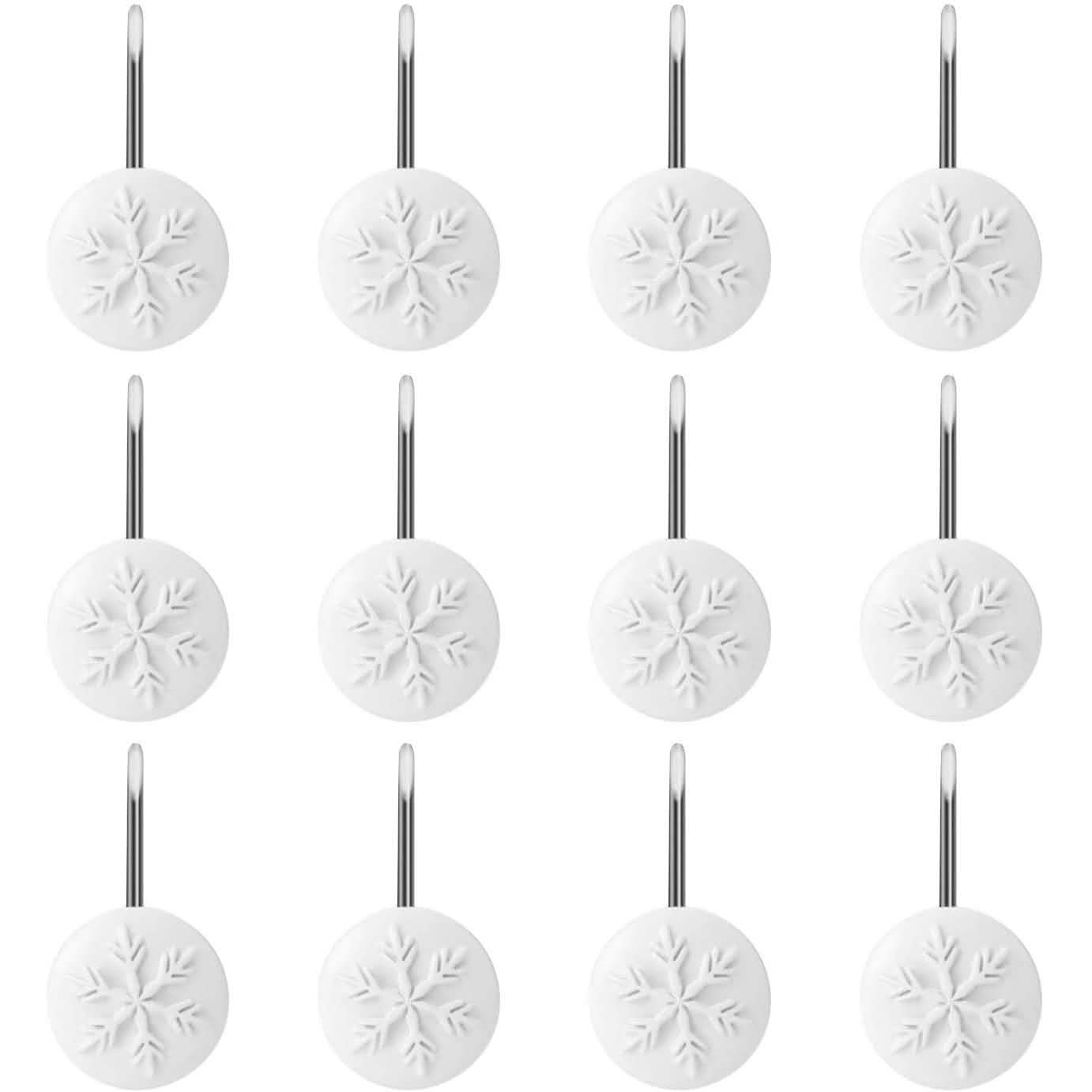 12-Piece: Snowflake Anti-Rust Round Shower Curtain Hooks for Home Bathroom Decor DailySale