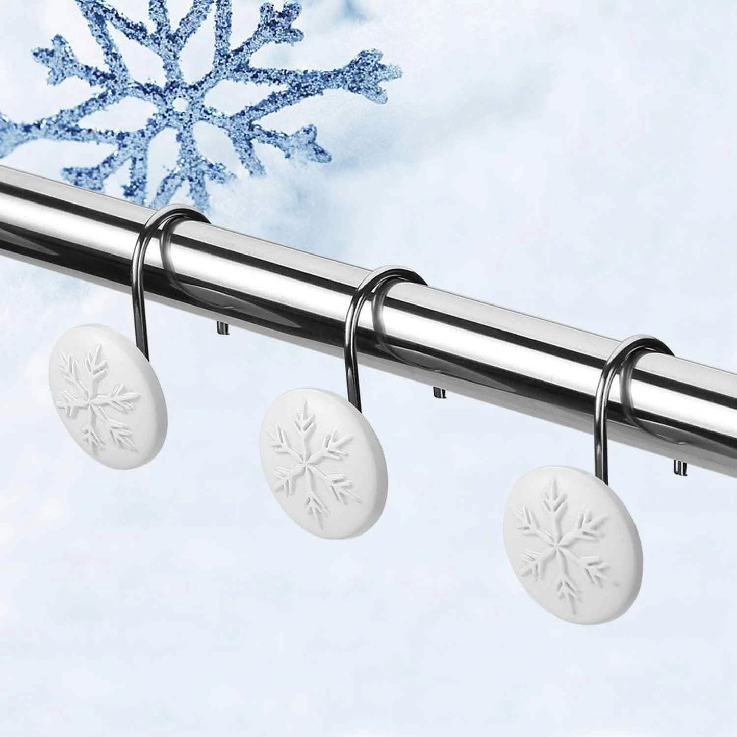 12-Piece: Snowflake Anti-Rust Round Shower Curtain Hooks for Home Bathroom Decor DailySale