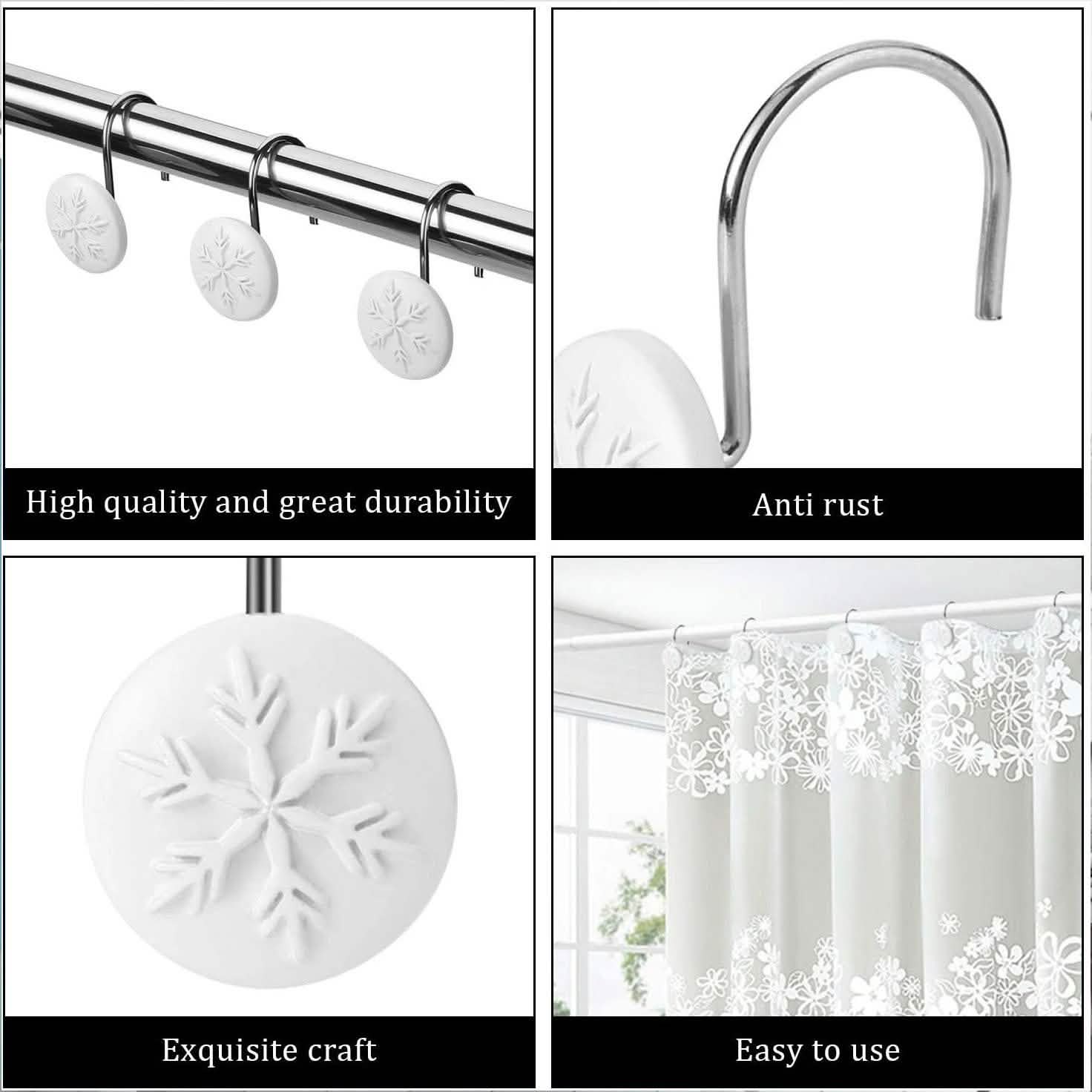 12-Piece: Snowflake Anti-Rust Round Shower Curtain Hooks for Home Bathroom Decor DailySale