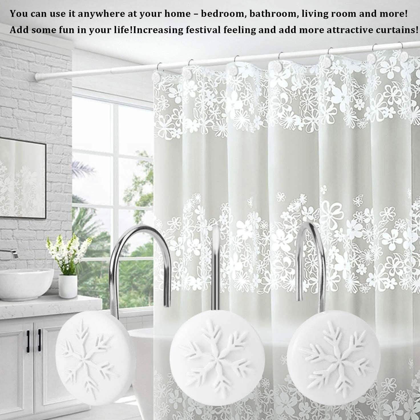 12-Piece: Snowflake Anti-Rust Round Shower Curtain Hooks for Home Bathroom Decor DailySale