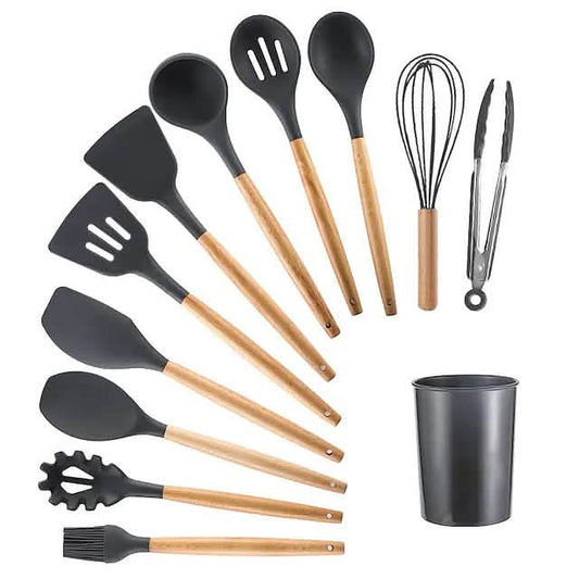 12-Piece: Wood Handle Silicone Kitchenware DailySale