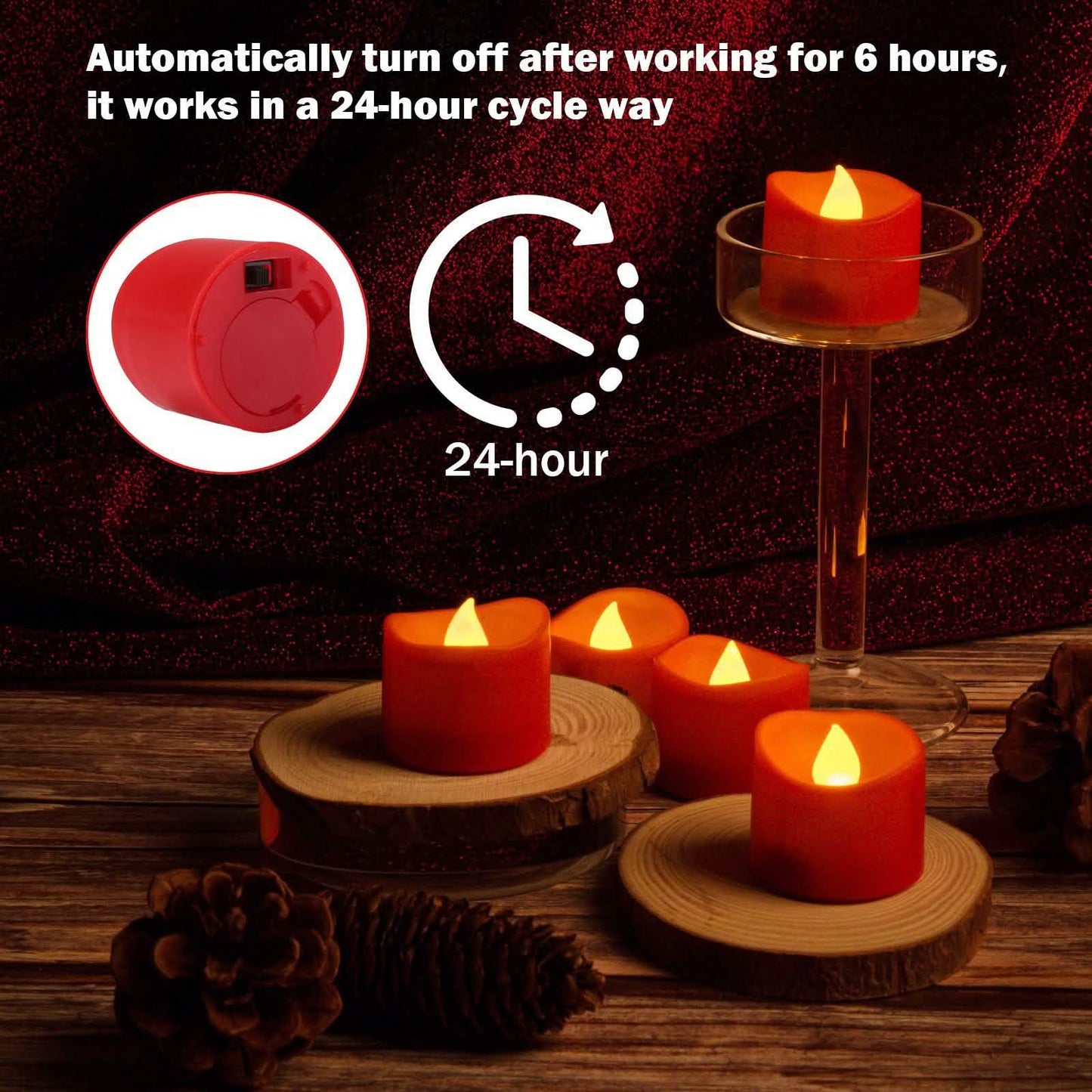 12-Pieces: Amber Yellow LED Tealight Flameless Candles with Timer DailySale
