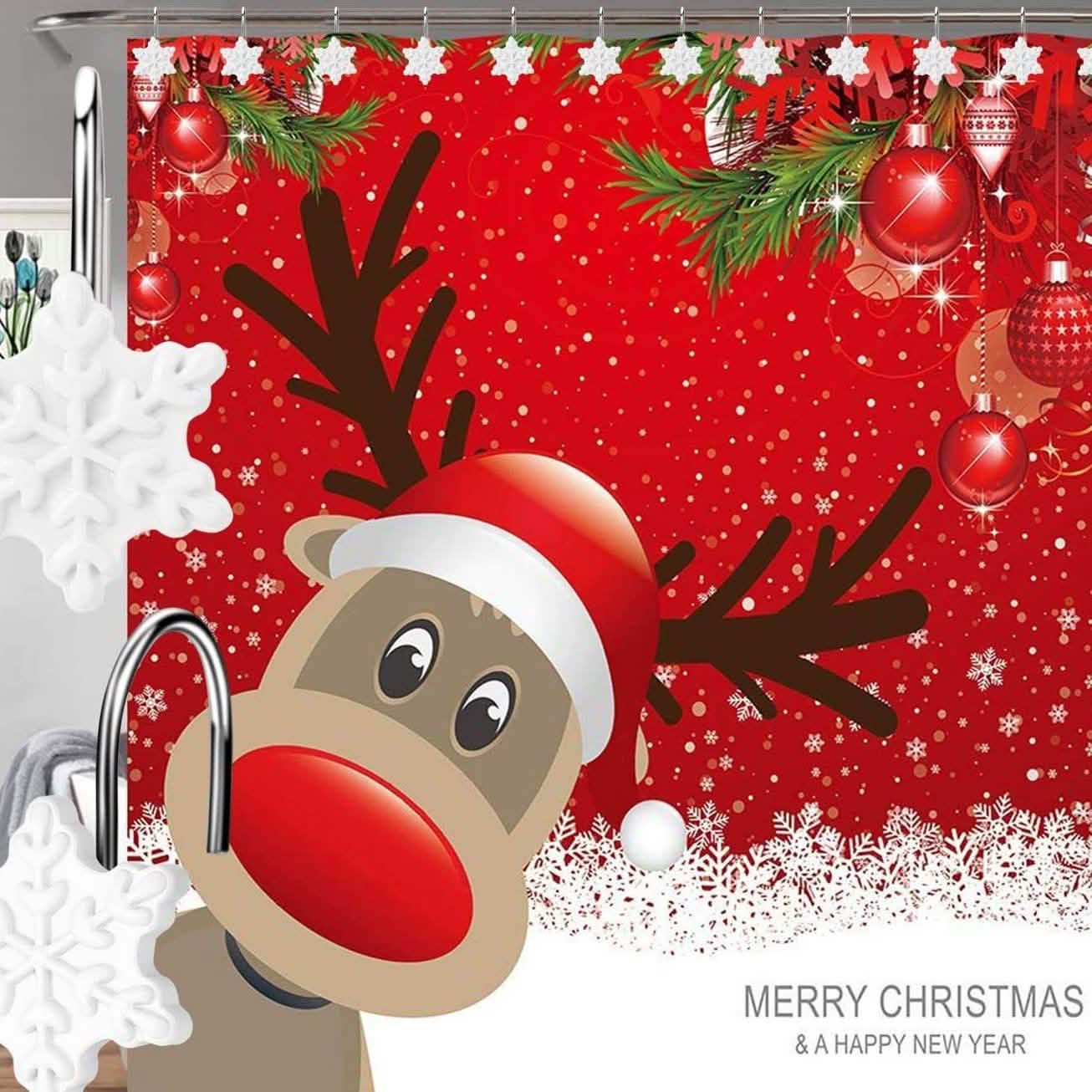 12-Pieces: Christmas Shower Curtain Anti-Rust Hooks DailySale