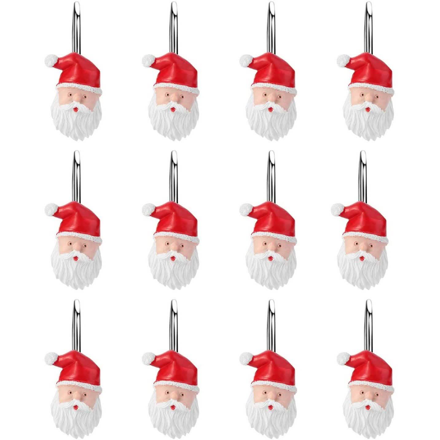12-Pieces: Christmas Shower Curtain Anti-Rust Hooks DailySale