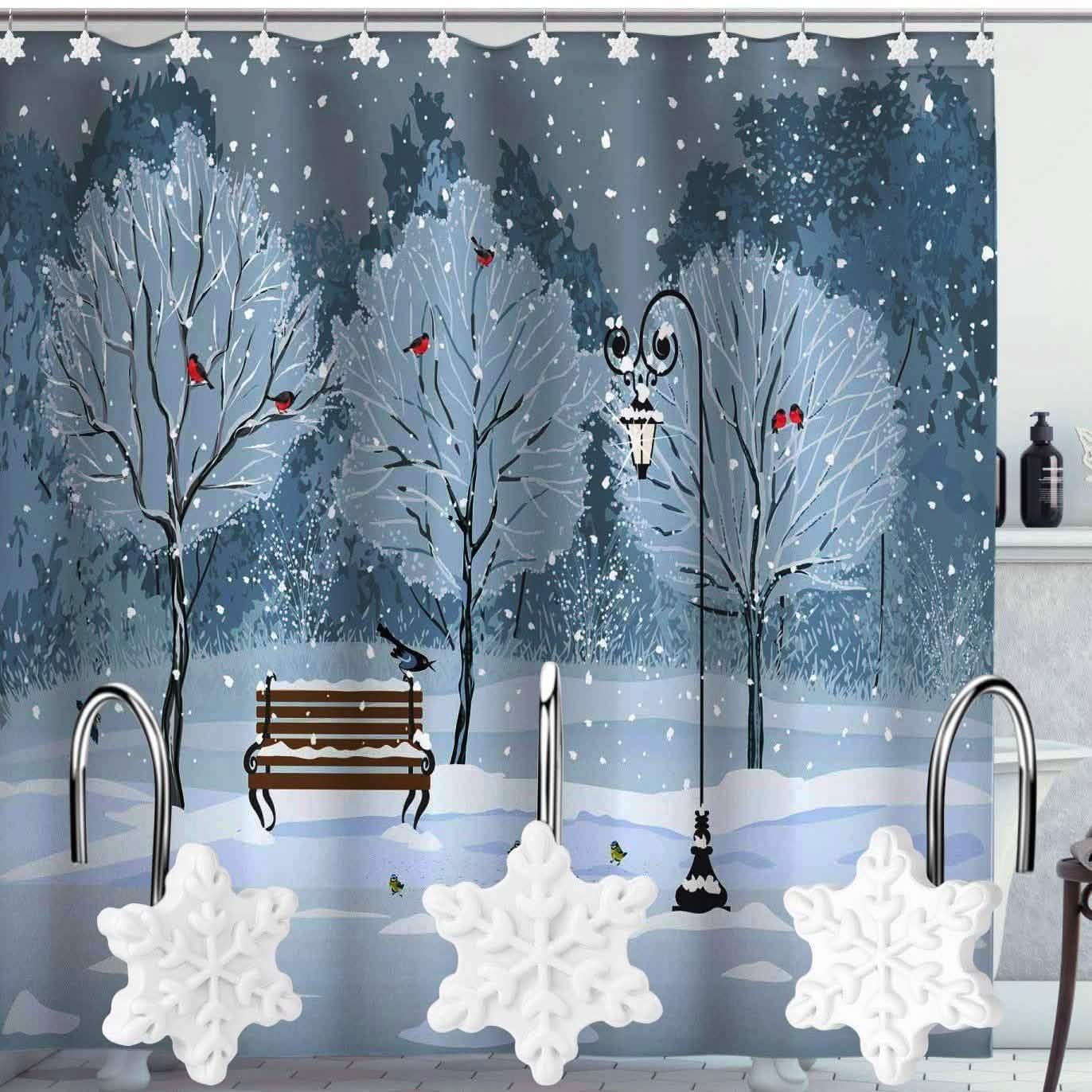 12-Pieces: Christmas Shower Curtain Anti-Rust Hooks DailySale