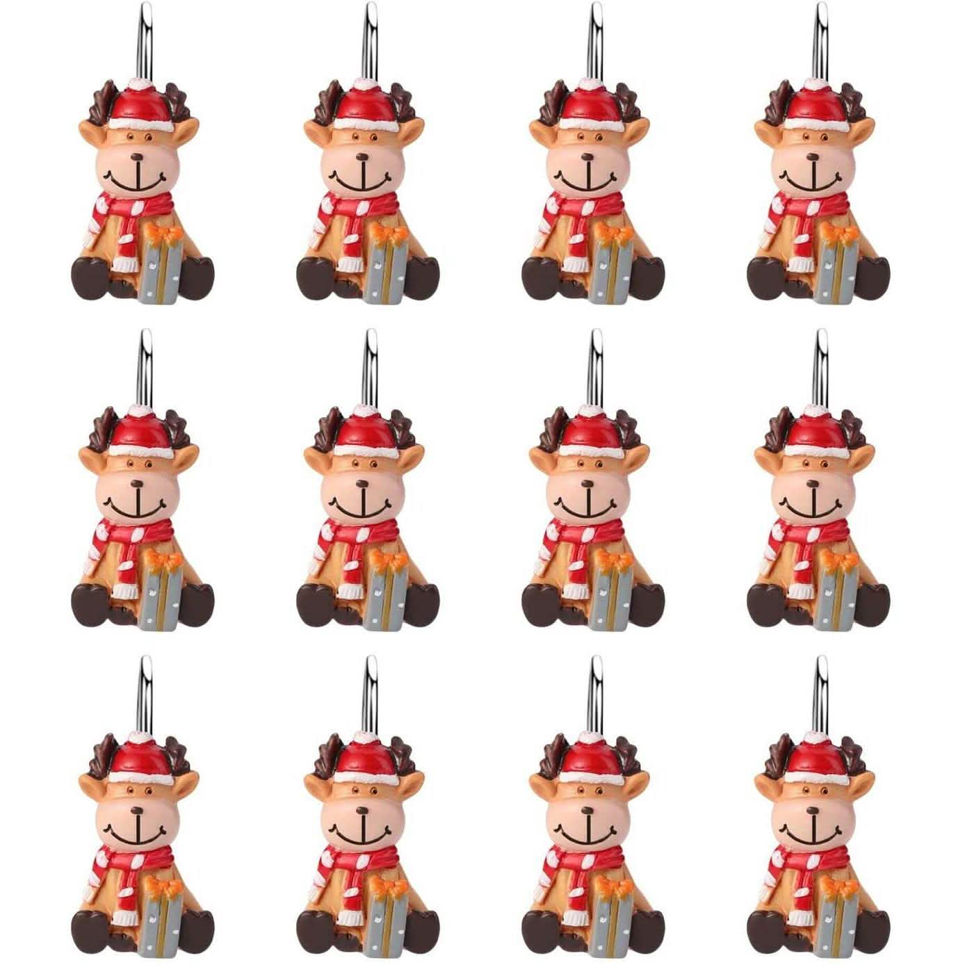 12-Pieces: Christmas Shower Curtain Anti-Rust Hooks DailySale