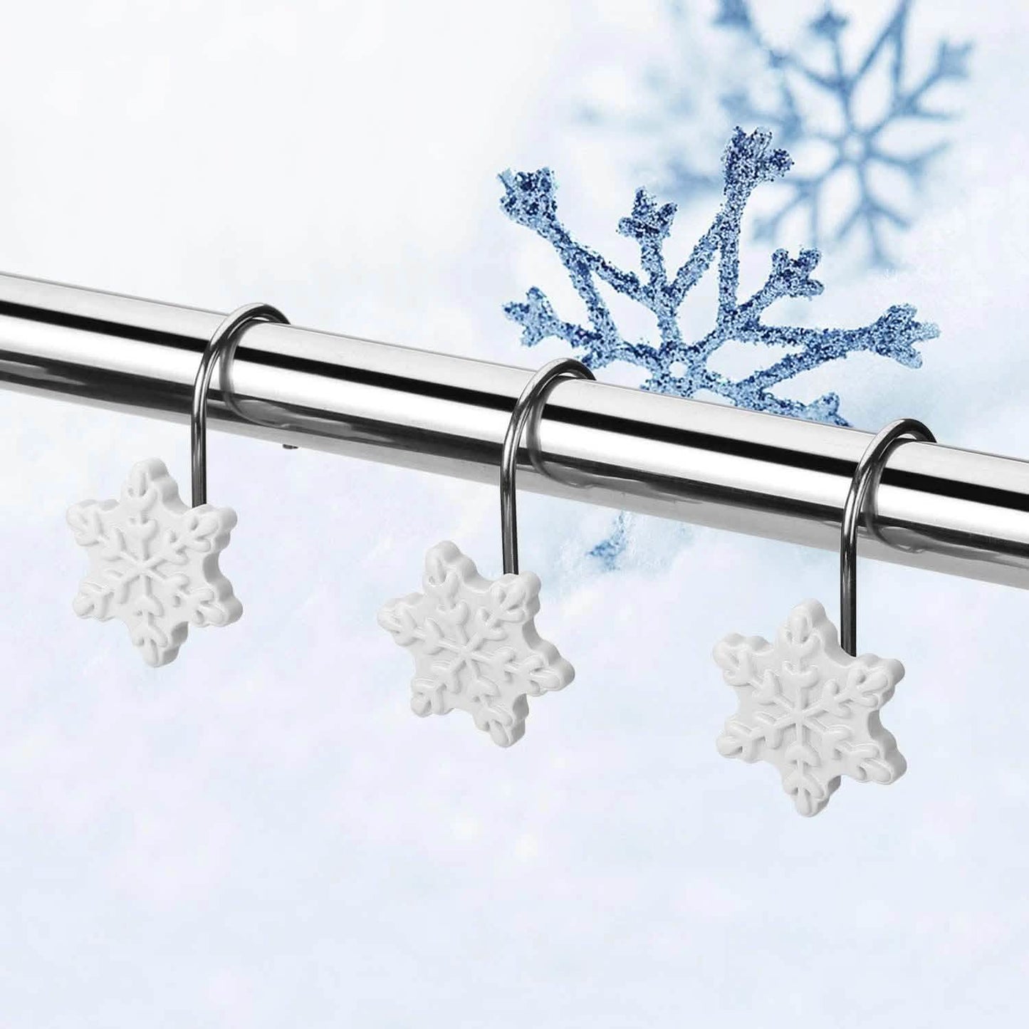 12-Pieces: Christmas Shower Curtain Anti-Rust Hooks DailySale