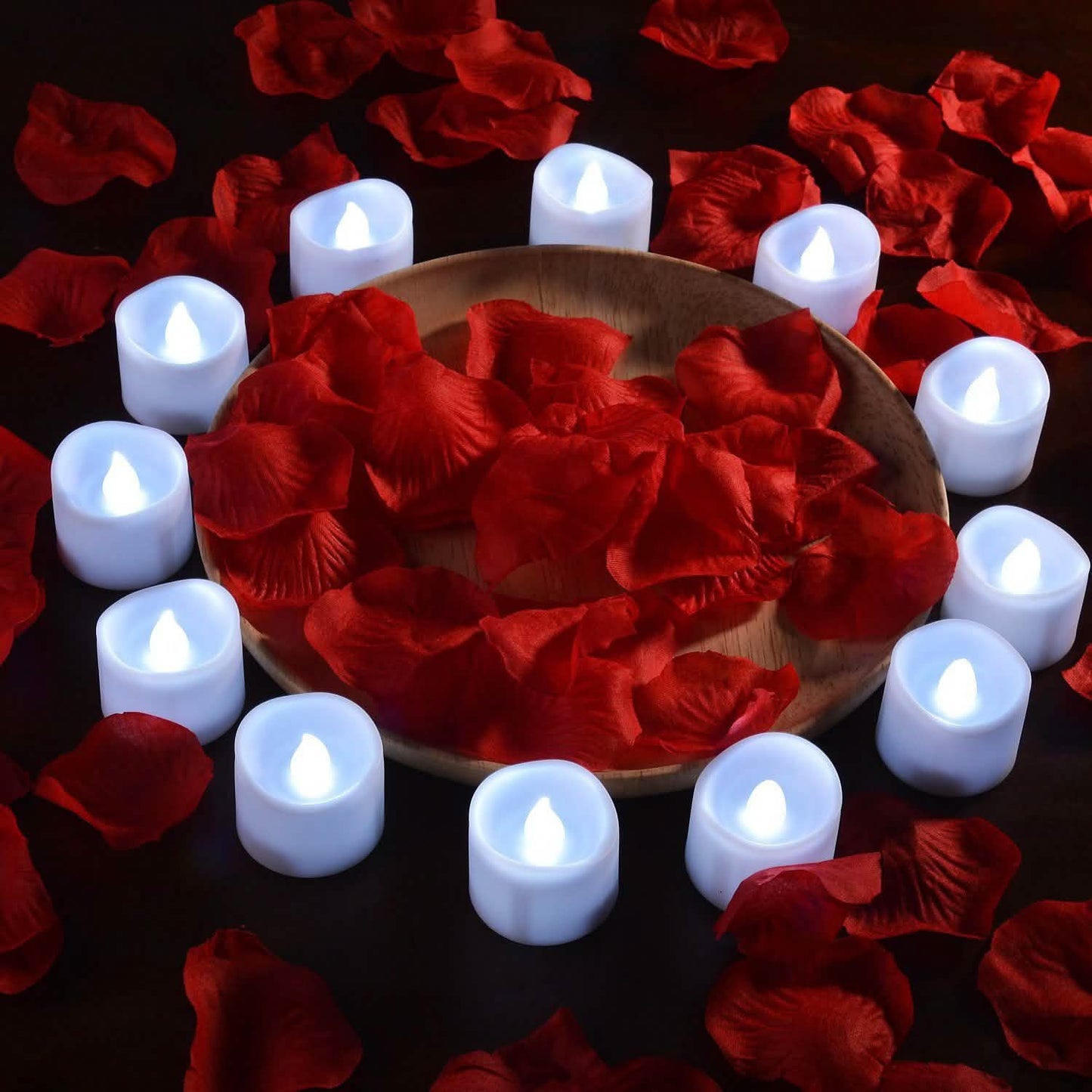 12-Pieces: LED Tealight Candle with 100-Pieces Fake Rose Petals DailySale