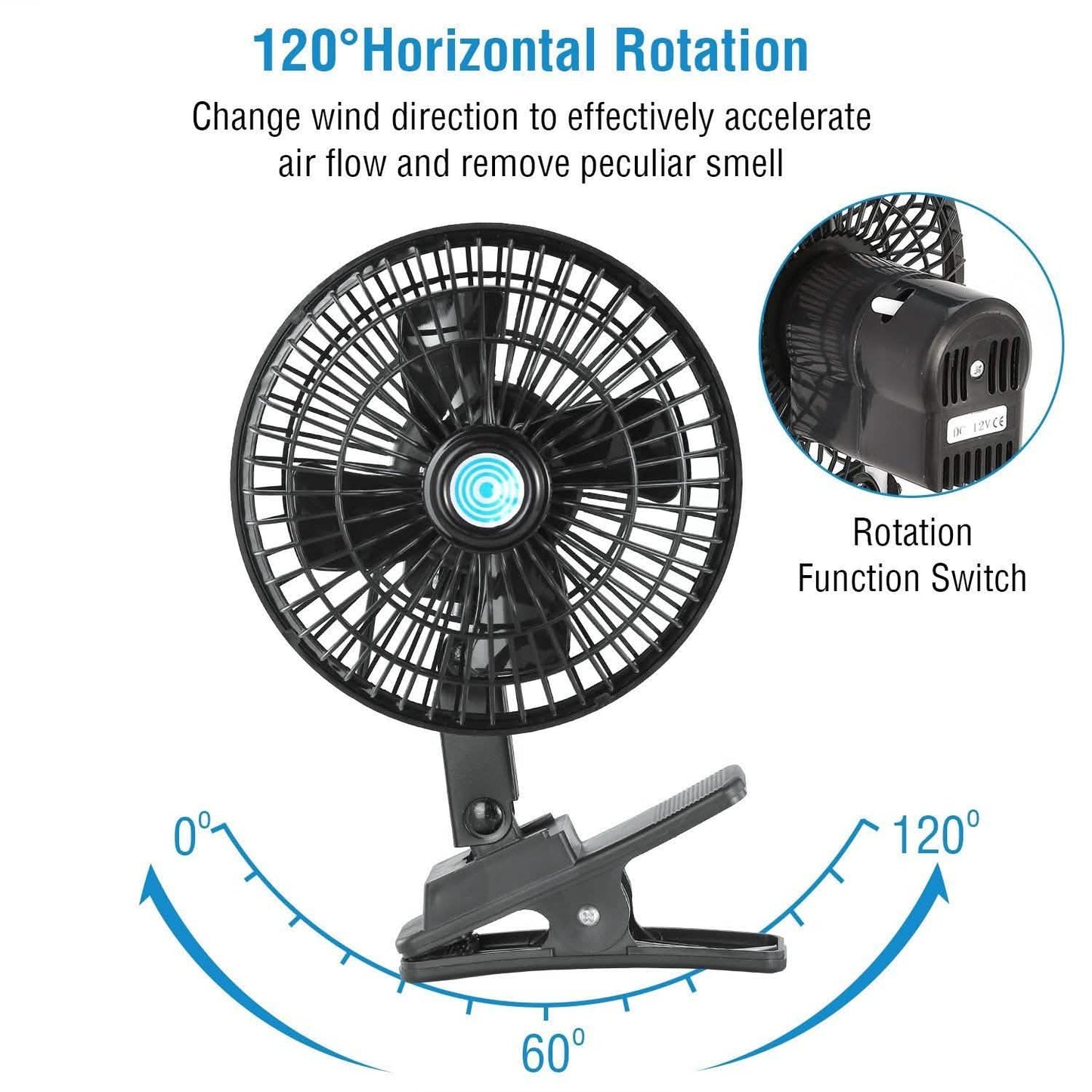 12V Car Fan Oscillating Clip on Cooling Fan with 2 Speeds 120° Rotation DailySale