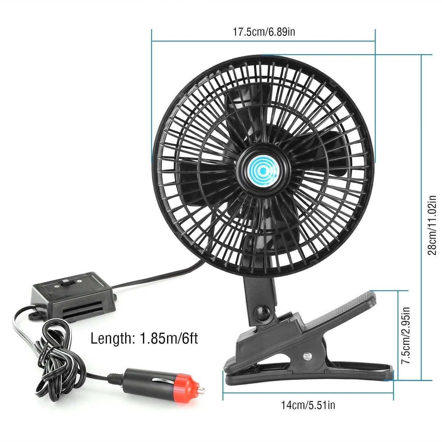12V Car Fan Oscillating Clip on Cooling Fan with 2 Speeds 120° Rotation DailySale