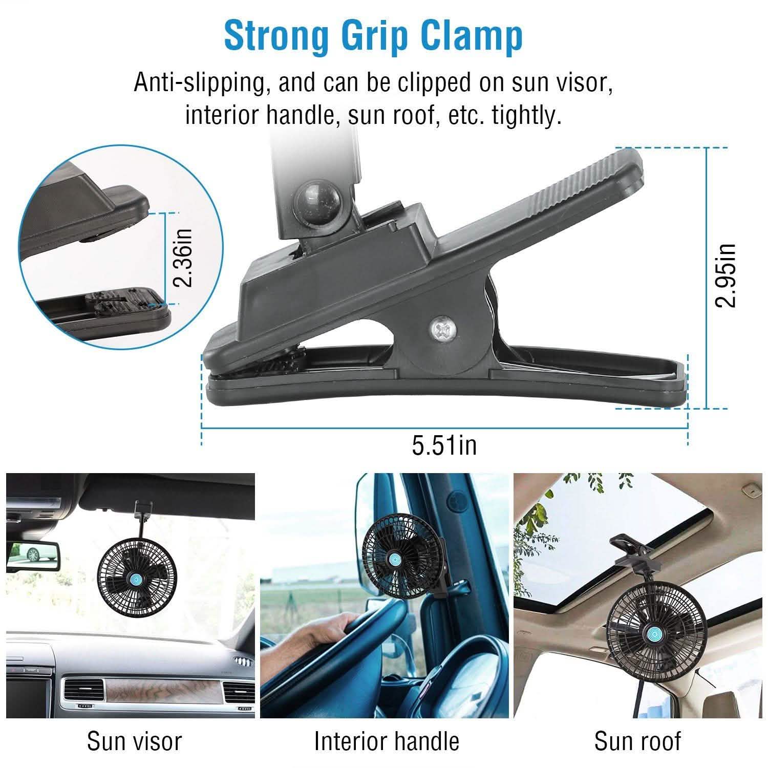 12V Car Fan Oscillating Clip on Cooling Fan with 2 Speeds 120° Rotation DailySale