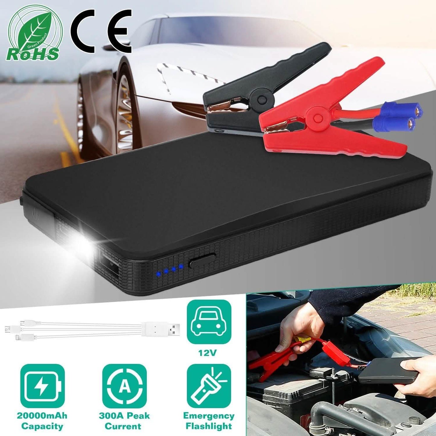 12V Car Jumper Starter 300A Peak 20000 mAh Battery Charger DailySale