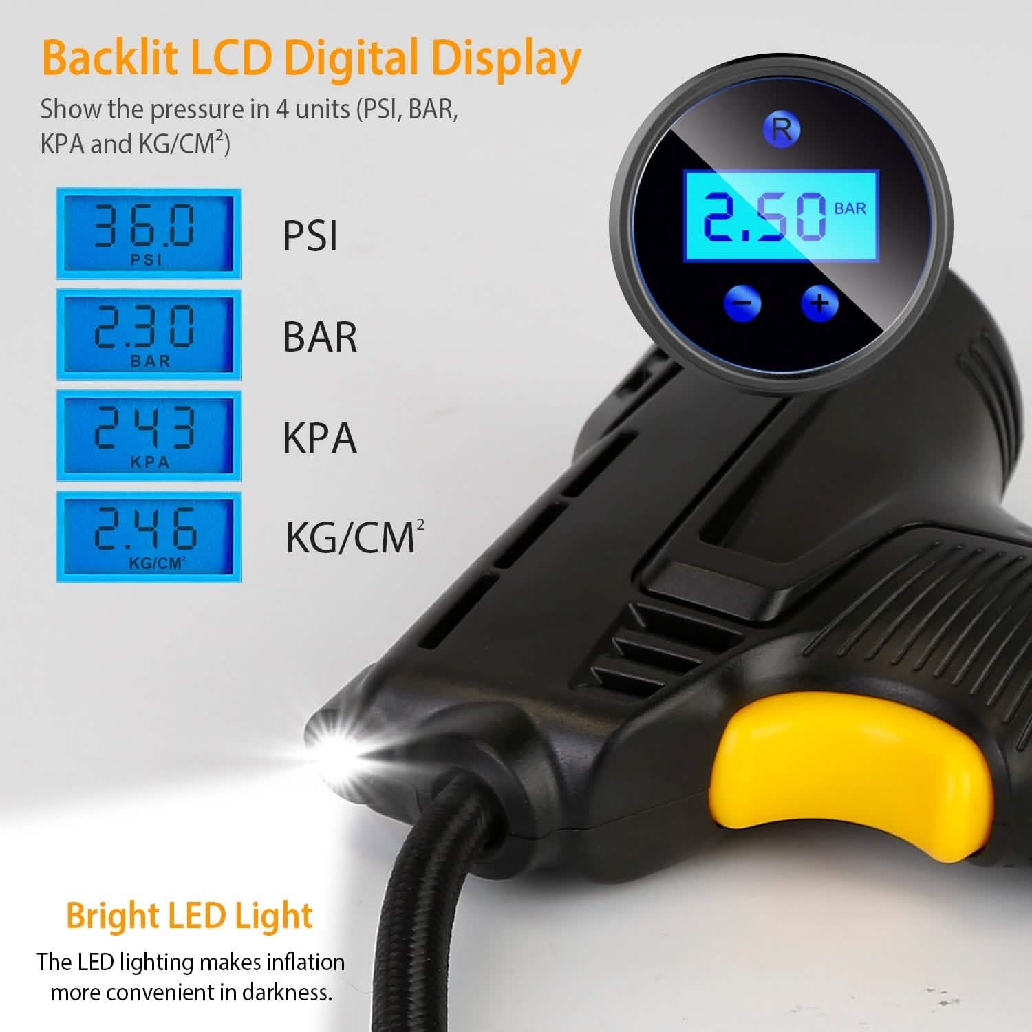 12V Digital Car Tire Inflator with LED Light 150 PSI DailySale