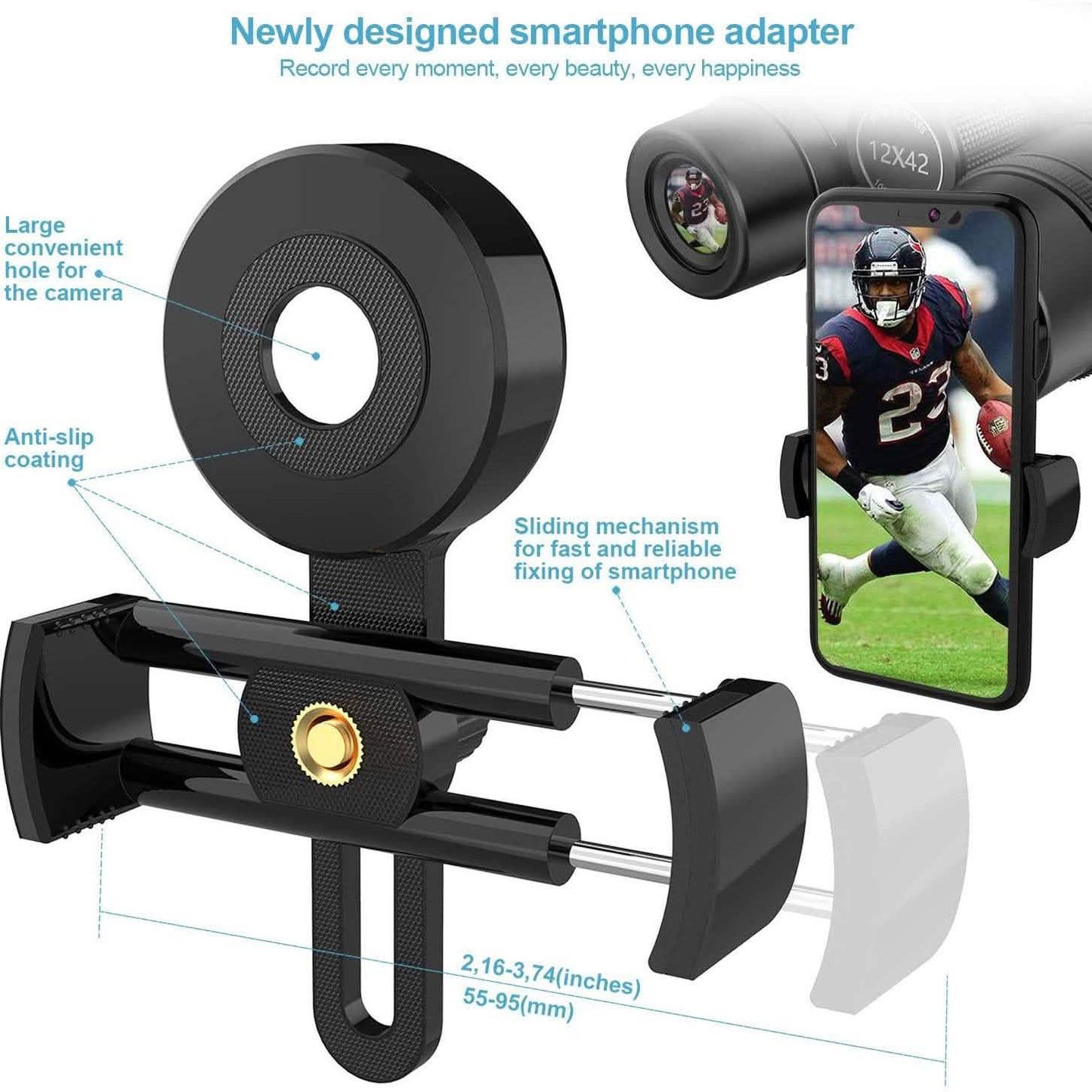 12x42 HD Binoculars for Adults with Universal Phone Adapter DailySale