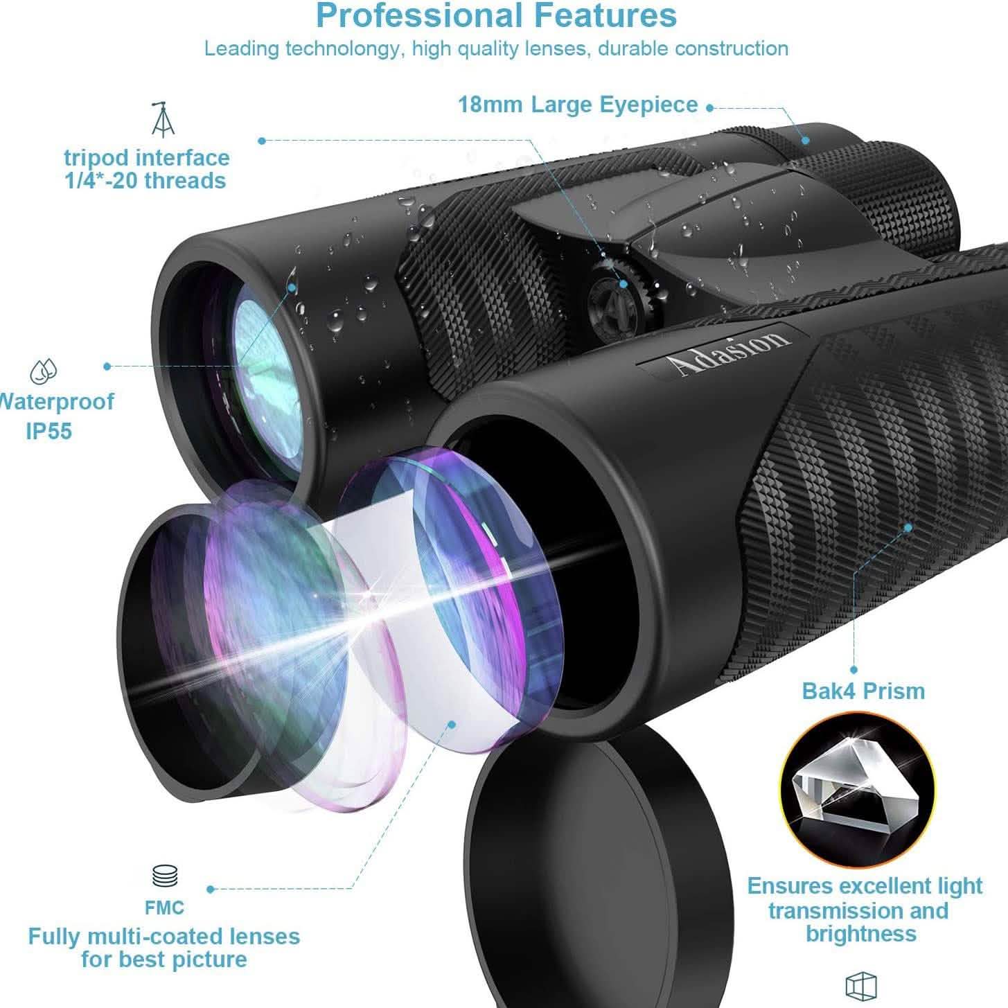 12x42 HD Binoculars for Adults with Universal Phone Adapter DailySale