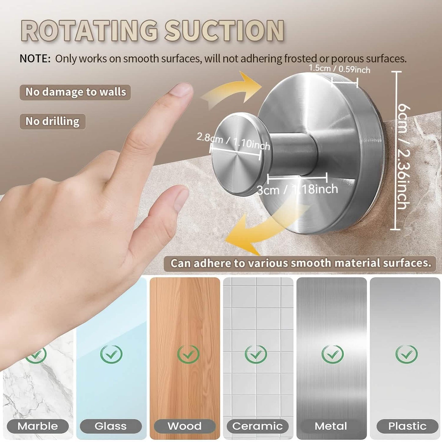 2-Pack: Strong Suction Cup Hooks – Silver Brushed Stainless Steel, No Drilling Required DailySale