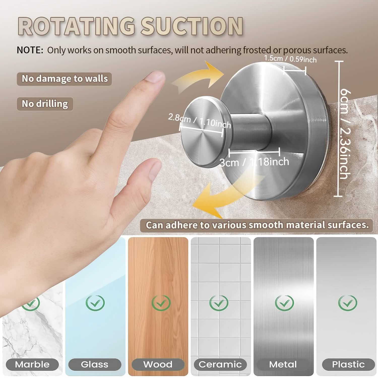 2-Pack: Strong Suction Cup Hooks – Silver Brushed Stainless Steel, No Drilling Required DailySale