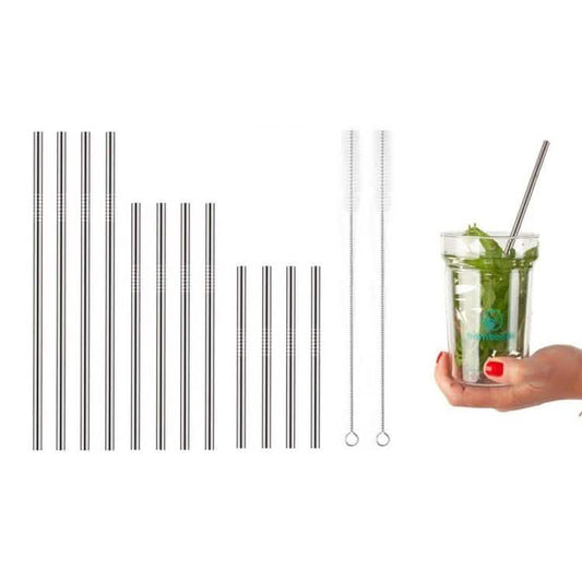 14-Piece: Stainless Steel Straw Set DailySale