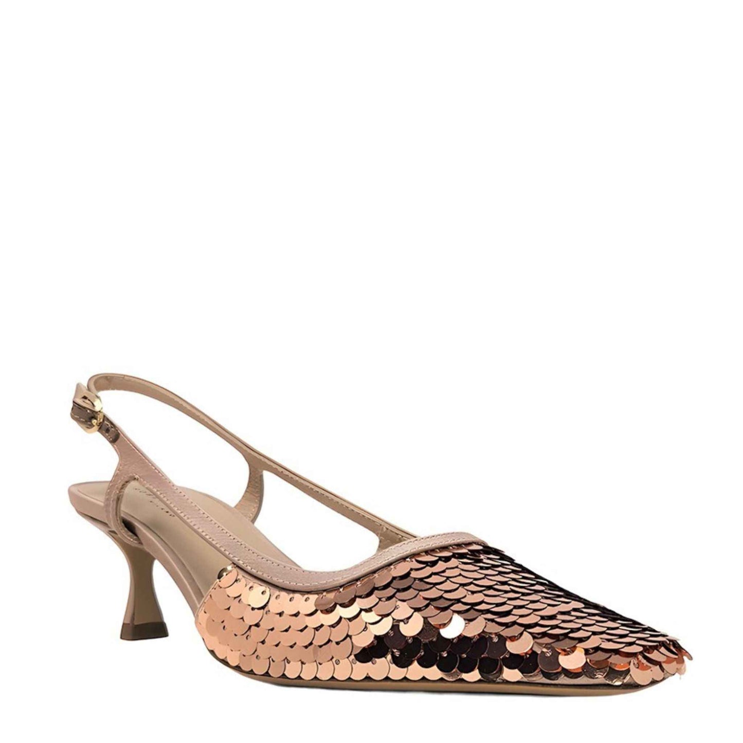Roberto Festa Gold Sequence Snip Toe Slingback Heel