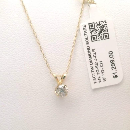 1/4CTTW $4000 Genuine Diamond Solitaire Pendant Necklace 14K Yellow Gold Solid 18" DailySale
