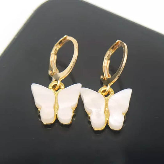 14K Gold and Lab Created Opal Butterfly Drop Earring DailySale