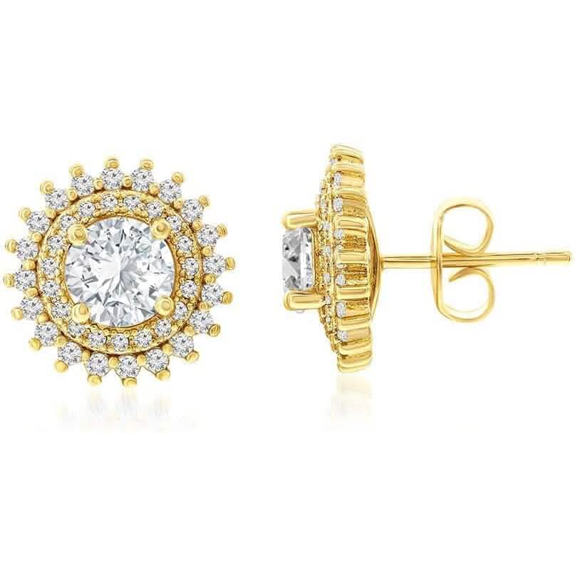 14k Gold-Plated Brass Stud Earrings with 7mm Cubic Zirconia Center Stone DailySale