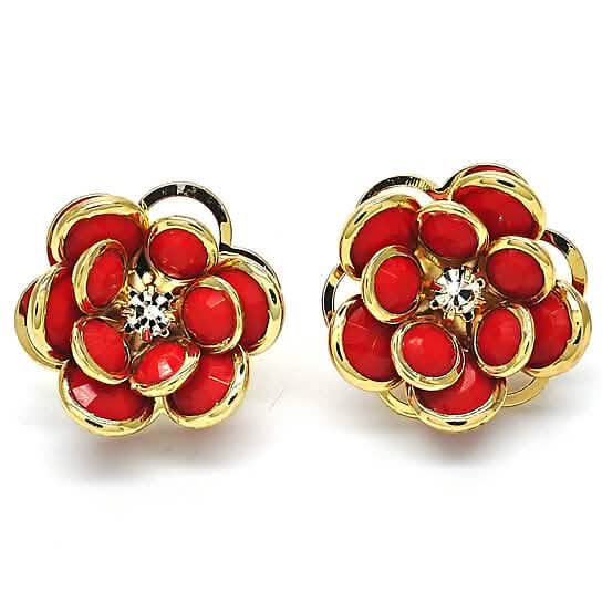 14k Gold Filled High Polish Finsh Ruby Hibiscus Crystal Stud Earring DailySale