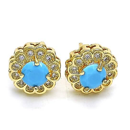 14k Gold Filled High Polish Finsh Turquoise Flower Stud Earring with Micro Pave DailySale