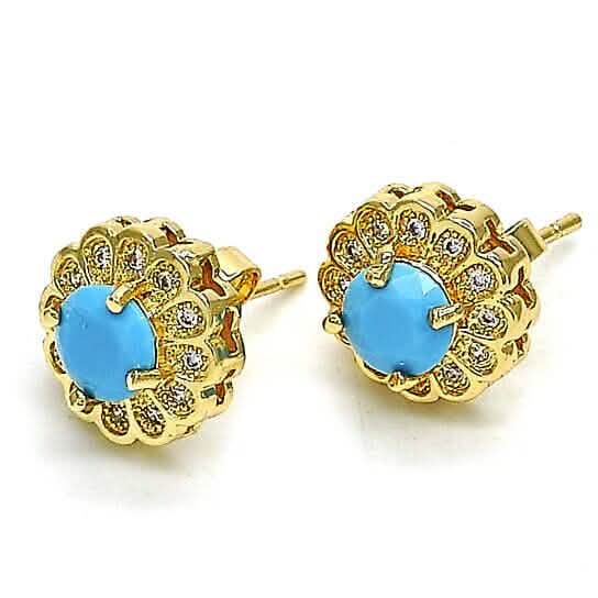 14k Gold Filled High Polish Finsh Turquoise Flower Stud Earring with Micro Pave DailySale