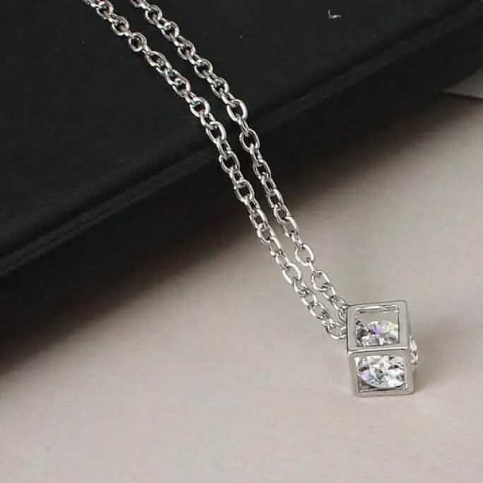14K Gold Love Cube Three-Dimensional Diamond Shape Necklace Cz Pendant DailySale