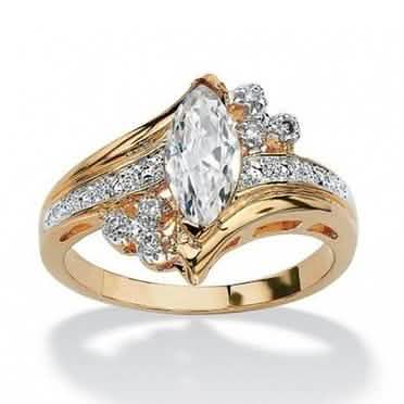 14k Gold Overlay Marquise-Cut Cubic Zirconia Solitaire Ring DailySale