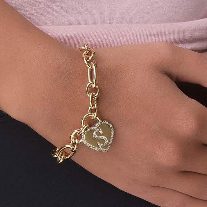 14K Gold Plated Initial Heart Bracelet DailySale
